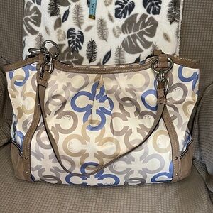 Coach Alexandra Cream and Blue C design Bag